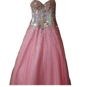 Pink Ballgown Quinceanera Prom Fluffy Full Skirt Barbiecore Gown Dress Holo Bead
